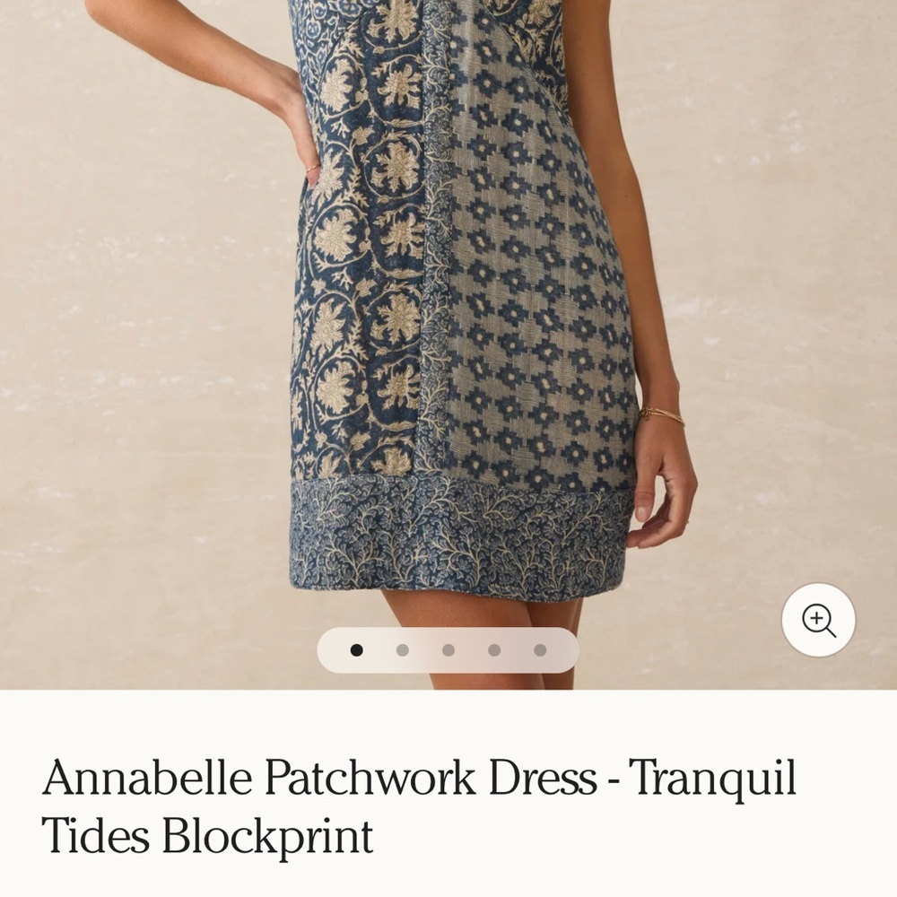 Faherty Blue and Cream Patchwork V-Neck Shift Dre… - image 4